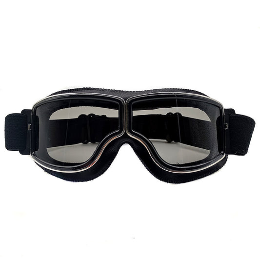 Retro Motorcycle Goggles - Windproof, UV400 Protection, Anti-Impact PC Lenses with Leather Frame(Black leather gray lens)