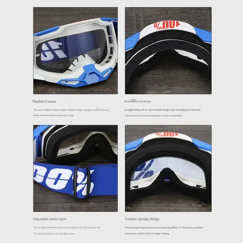 Pro Motocross Goggles - Windproof, UV400 Protection with TPU Frame & PC Lens, Adjustable Strap(Green frame,transparent lens)