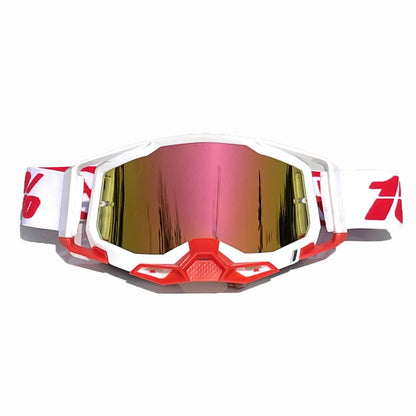Pro Motocross Goggles - Windproof, UV400 Protection with TPU Frame & PC Lens, Adjustable Strap(White frame,red lens)