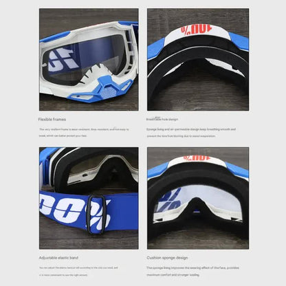 Pro Motocross Goggles - Windproof, UV400 Protection with TPU Frame & PC Lens, Adjustable Strap(White frame,red lens)
