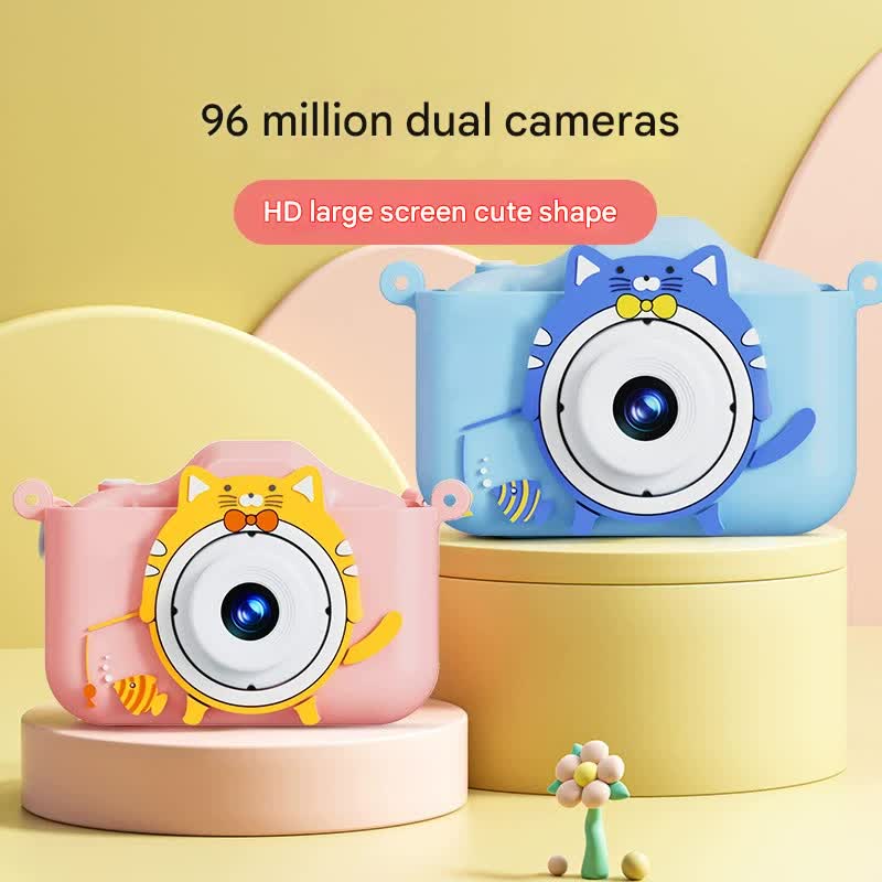 Digital Camera with Cute Cat Silicone Case - Dual Lens, 96MP, HD Screen & Music Playback(yellow)