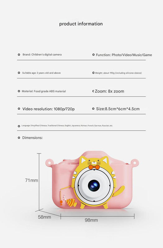 Digital Camera with Cute Cat Silicone Case - Dual Lens, 96MP, HD Screen & Music Playback(yellow)