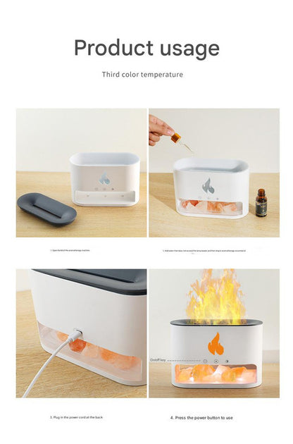 Himalayan Salt Stone Flame Aroma Diffuser & Humidifier - 7 Light Options, Ultrasonic, Auto Shut-Off(black)