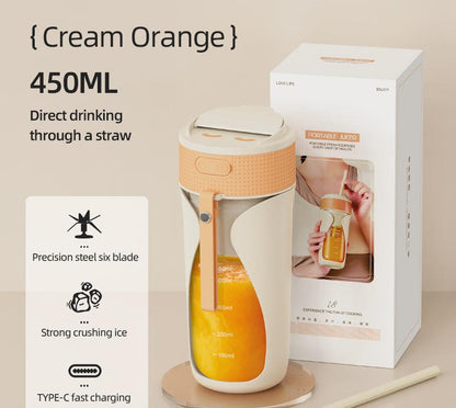 Portable Wireless Juicing Cup - 450ml, 6-Blade Ice Crusher, USB-C Fast Charging Smoothie Blender(orange)