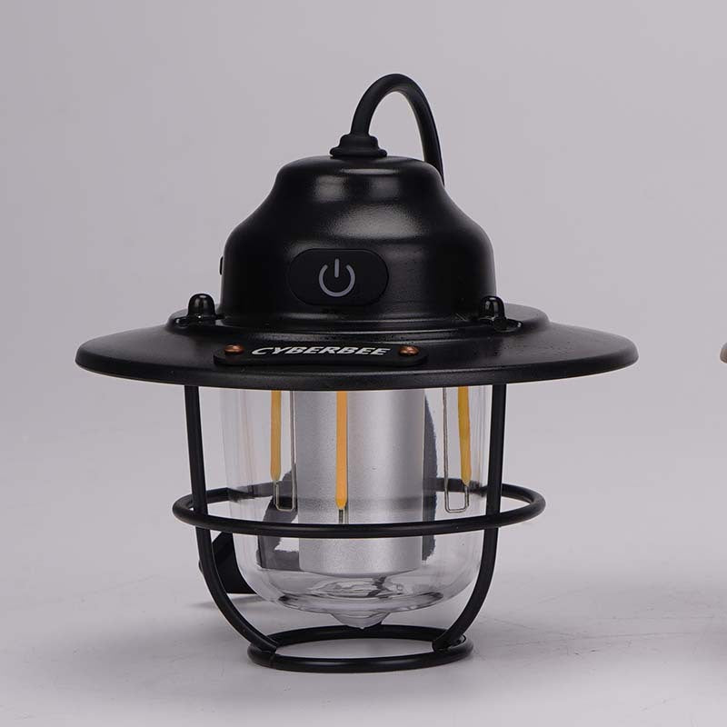 Retro LED Camping Lantern with Multiple Light Modes - USB Rechargeable, Hanging Design(black)