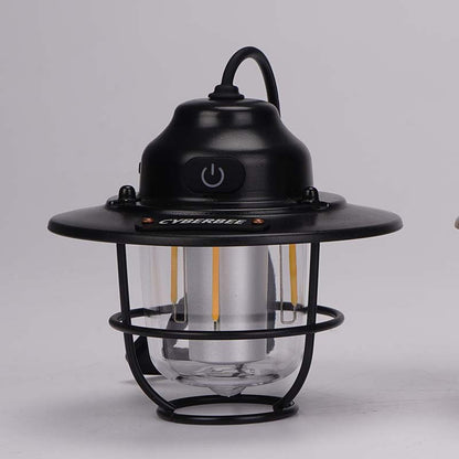 Retro LED Camping Lantern with Multiple Light Modes - USB Rechargeable, Hanging Design(black)