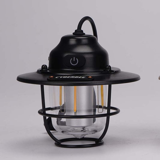 Retro LED Camping Lantern with Multiple Light Modes - USB Rechargeable, Hanging Design(black)