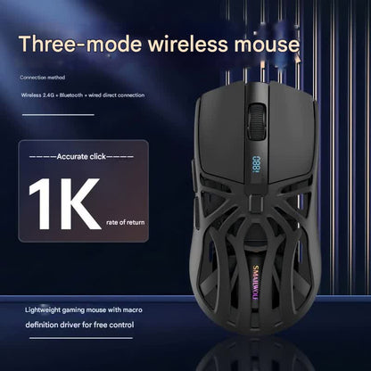Tri-Mode Wireless Gaming Mouse - 1KHz Polling, 10000 DPI, Digital Display, Lightweight 73g(Black)