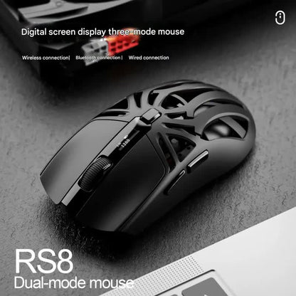 Tri-Mode Wireless Gaming Mouse - 1KHz Polling, 10000 DPI, Digital Display, Lightweight 73g(Black)