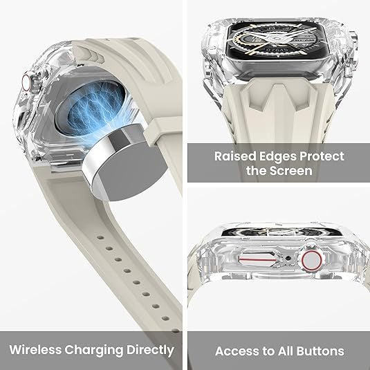 Transparent PC+TPU Sports Watch Strap & Case for Smart Watch - Raised Edge Protection, Wireless Charging Compatible(White and transparent)