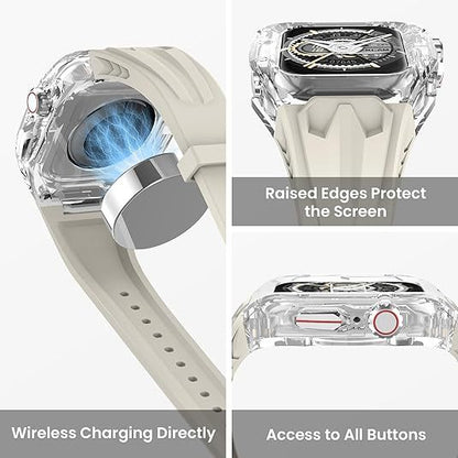 Transparent PC+TPU Sports Watch Strap & Case for Smart Watch - Raised Edge Protection, Wireless Charging Compatible(White and transparent)