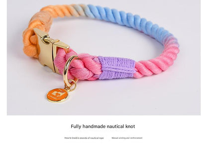 Handmade Gradient Rope Dog Collar & Leash Set - Colorful Braided Cotton (Dark green - Size S)