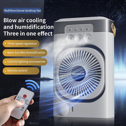 White 3-in-1 Portable Air Cooler Fan - Desktop Humidifier & LED Light, Nano Mist