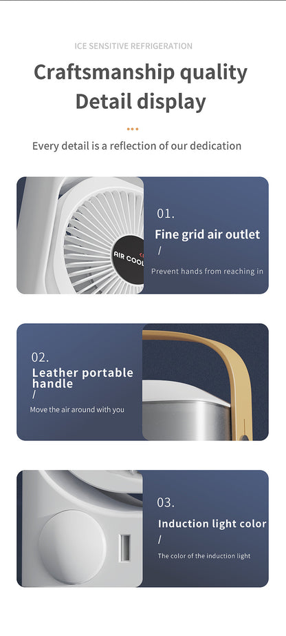 Black 3-in-1 Portable Air Cooler Fan - Desktop Humidifier & LED Light, Nano Mist