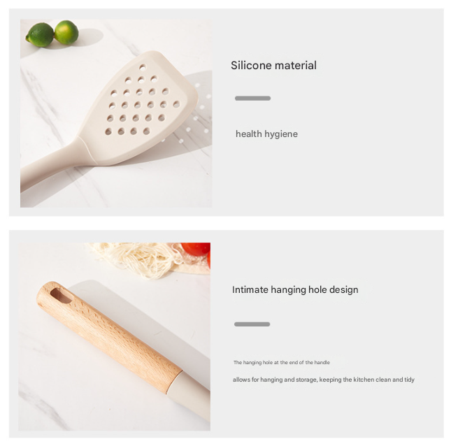 Black Elegant 7-Piece Silicone Kitchen Utensil Set with Wooden Handles & Rose Gold Stand - Non-Stick Cookware Safe