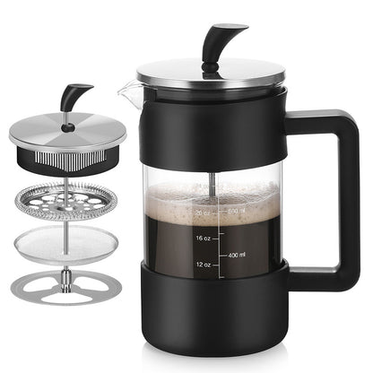Black Classic 1000ml French Press Coffee & Tea Maker - Heat Resistant Borosilicate Glass, Stainless Steel Filter