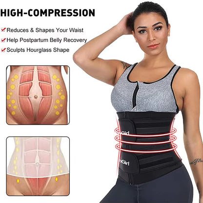 Size XL Black Womens Sweat-Enhancing Waist Trainer Belt - Dual Strap Zipper Tummy Control Cincher for Workout & Postpartum Shaping
