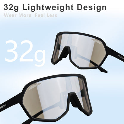 Grey frame and photochromic Grey lenses Photochromic Cycling Sunglasses - Lightweight TR90 Frame, HD Vision for Road Biking & Running