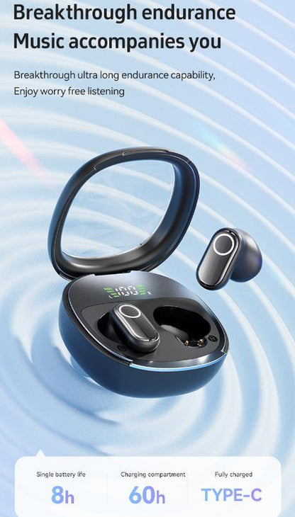 Black Feather-Light TWS Earbuds - Bluetooth 5.4, Hi-Fi Sound, LED Display Case, 60H+ Playtime, Touch Control