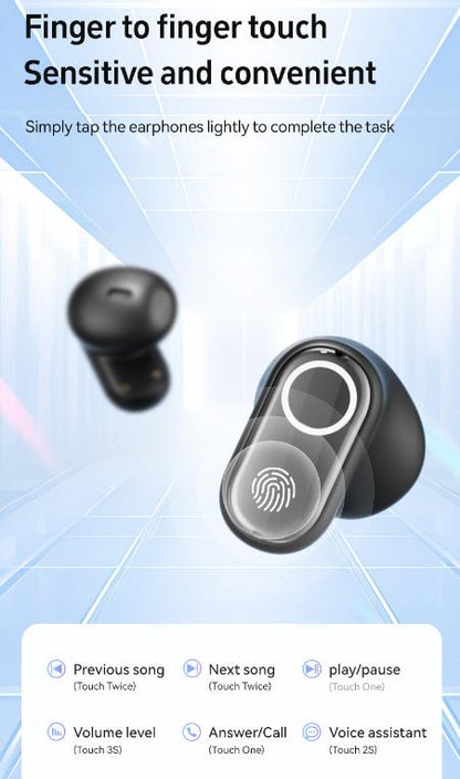 Black Feather-Light TWS Earbuds - Bluetooth 5.4, Hi-Fi Sound, LED Display Case, 60H+ Playtime, Touch Control