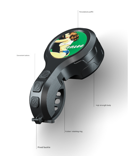 Black Style E Ultra-Loud Electric Bike Horn - 130dB USB Rechargeable, IPX6 Waterproof, Easy Mount Bicycle Safety Bell