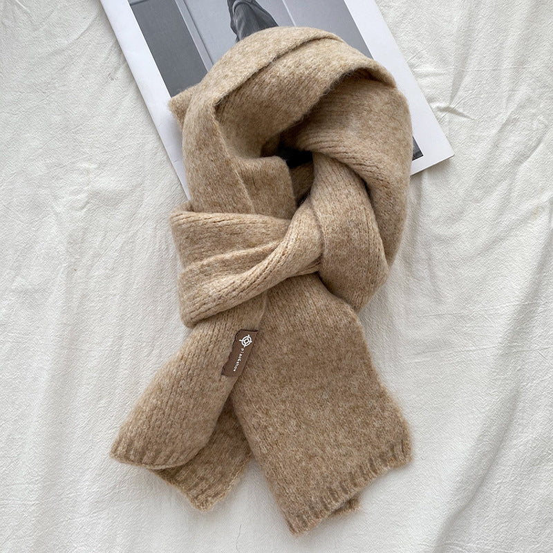 Khaki Luxuriously Soft Wool Blend Knit Scarf - Cozy Warm Solid Colour Unisex Winter Essential