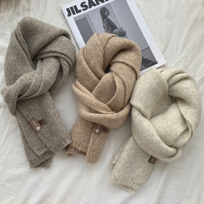 Khaki Luxuriously Soft Wool Blend Knit Scarf - Cozy Warm Solid Colour Unisex Winter Essential