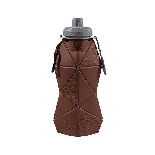 Brown and Grey Cup Lid Ultimate Foldable Silicone Water Bottle - Lightweight Leakproof Travel & Sports Hydration - 700ml