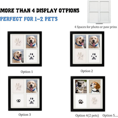 Black and White Pet Paw Print Keepsake Photo Frame Kit - Mess-Free Ink Pad for Dogs & Cats, Dual Photo & Print Display