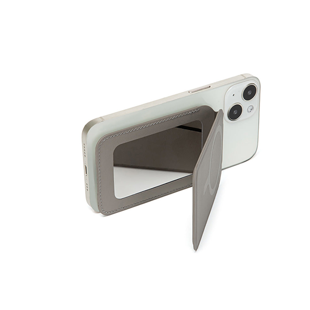 Grey Chic MagSafe Wallet with Mirror & Stand - PU Leather Card Holder for iPhone 12-16 Series