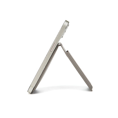 Grey Chic MagSafe Wallet with Mirror & Stand - PU Leather Card Holder for iPhone 12-16 Series