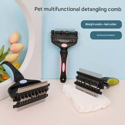 Green and Black Professional 3-in-1 Pet Grooming Tool - Dematting Rake, Deshedding Comb & Finishing Brush for Dogs & Cats