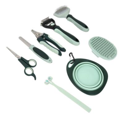 Grey and Green Complete 8-Piece Pet Grooming Kit - Essential Dog & Cat Care Tools with Brushes, Nail Clippers, Scissors & Portable Case