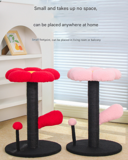 Pink and Black Adorable Flower Cat Tree - Plush Perch, Sisal Scratching Post & Spring Ball Toy
