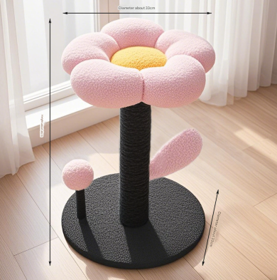 Pink and Black Adorable Flower Cat Tree - Plush Perch, Sisal Scratching Post & Spring Ball Toy