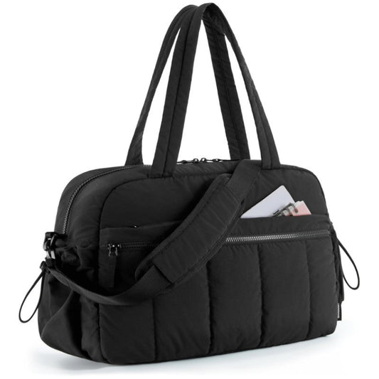 Black Versatile Carry-On Travel Duffel Bag - Airline Personal Item Size with Waterproof Wet Pocket & Trolley Sleeve