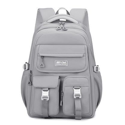 Grey Large Capacity Waterproof Student Backpack - Fits 15-Inch Laptop, Multi-Pocket Travel Daypack