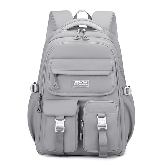 Grey Large Capacity Waterproof Student Backpack - Fits 15-Inch Laptop, Multi-Pocket Travel Daypack