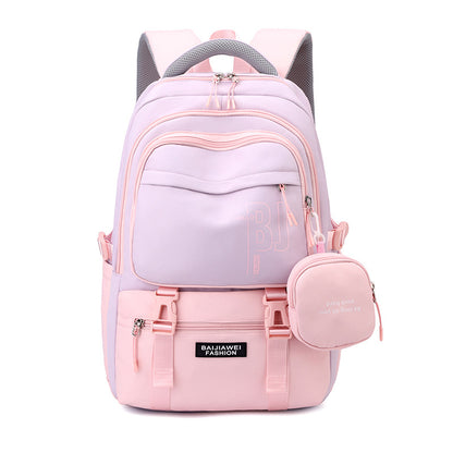Pink and Purple Large Capacity Student Backpack - Durable Oxford Cloth School Bag with Laptop Compartment & Multiple Pockets