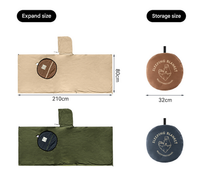 Green Cozy 4-in-1 Wearable Fleece Poncho Sleeping Bag - Multifunctional Camping Blanket with Detachable Hood