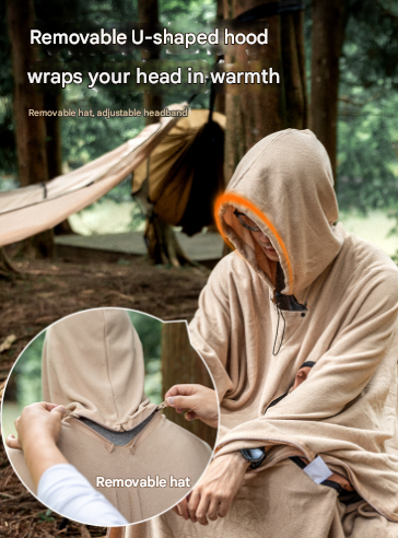 Green Cozy 4-in-1 Wearable Fleece Poncho Sleeping Bag - Multifunctional Camping Blanket with Detachable Hood