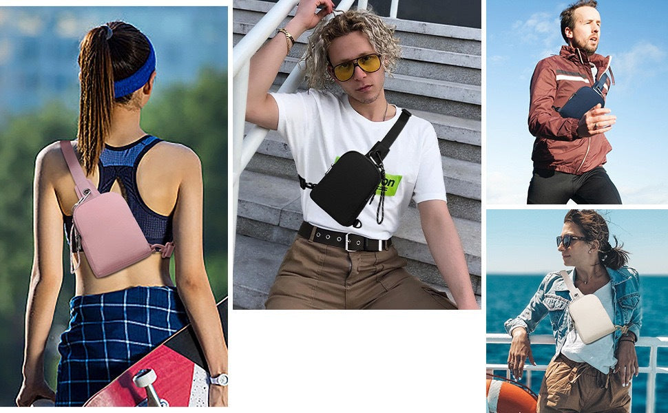Black Compact Waterproof Sling Bag - Unisex Mini Crossbody Chest Pack with Adjustable Reversible Strap