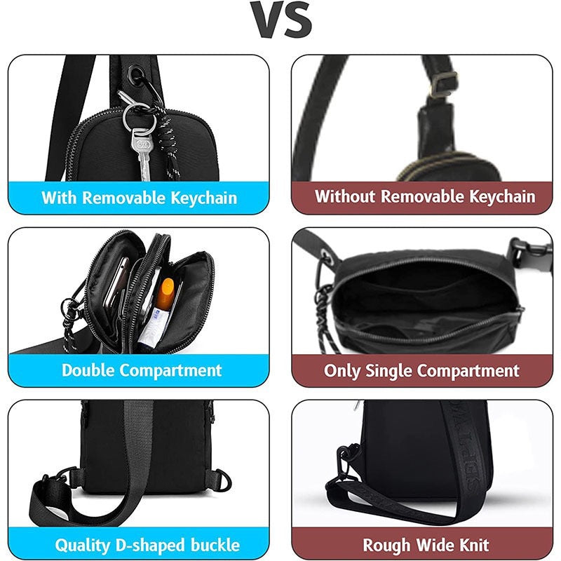 Black Compact Waterproof Sling Bag - Unisex Mini Crossbody Chest Pack with Adjustable Reversible Strap