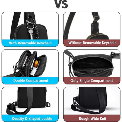 Black Compact Waterproof Sling Bag - Unisex Mini Crossbody Chest Pack with Adjustable Reversible Strap