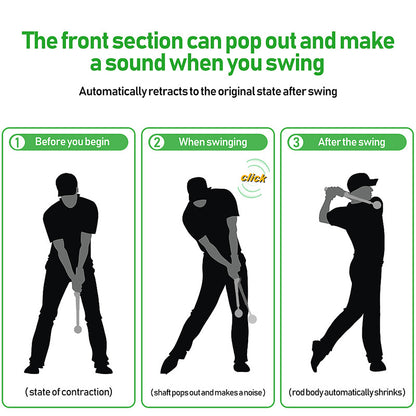 Black Pro Golf Swing Trainer - Extendable with Audible Click & Corrective Grip Aid