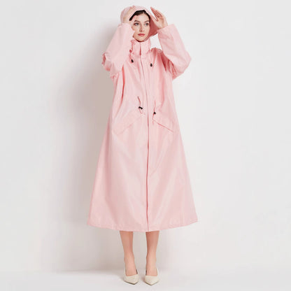Size M Pink Women's Chic Lightweight Waterproof Raincoat - Long Hooded Packable Rain Jacket with Pouch
