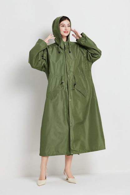 Size M Green Women's Chic Lightweight Waterproof Raincoat - Long Hooded Packable Rain Jacket with Pouch