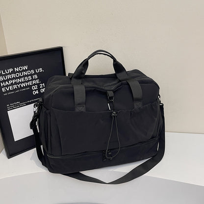 Black Large Capacity Travel Bag with Wet/Dry Separation - Canvas + Polyester, Lightweight Handbag for Short Trips and Fitness, Fits on Luggage