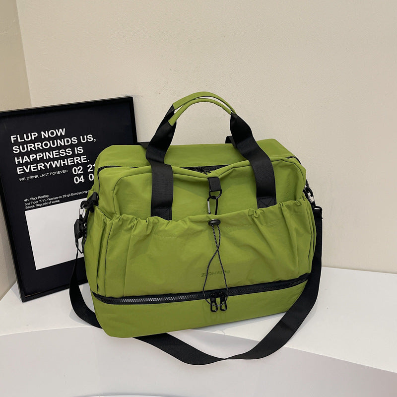 Green and Black Large Capacity Travel Bag with Wet/Dry Separation - Canvas + Polyester, Lightweight Handbag for Short Trips and Fitness, Fits on Luggage