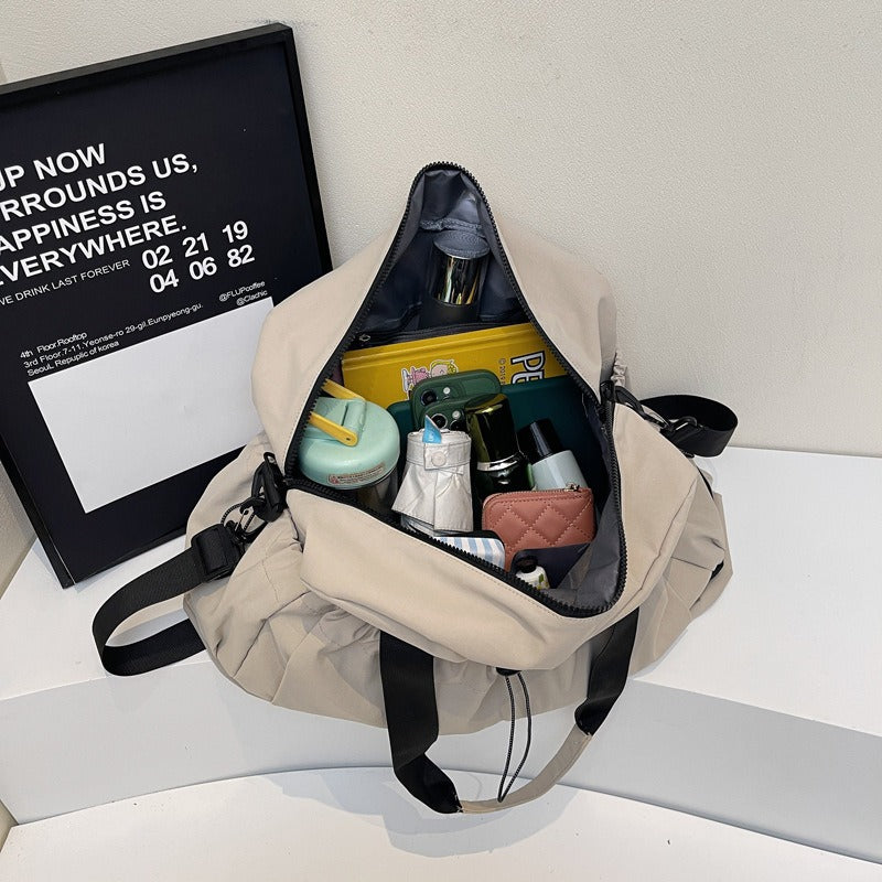 Grey and Black Large Capacity Travel Bag with Wet/Dry Separation - Canvas + Polyester, Lightweight Handbag for Short Trips and Fitness, Fits on Luggage